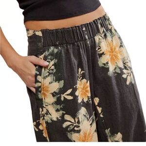 Free People Days End Linen Floral Wide Leg Pants